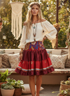 Women’s Red Recycled Silk Skirt – Boho Chic Elastic Waist Summer Beach Skirt  S/M