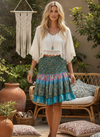 Women’s Blue Floral Recycled Silk Skirt – Ruched Waist Boho Beach Skirt  S/M