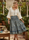 Women’s Gray Floral Recycled Silk Skirt – Boho Ruched Elastic Waist Beach Skirt  S/M