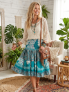 Blue Floral Ruched Silk Skirt – Women’s Smocked Waist Boho Beach Skirt S/M