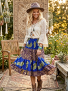 Women’s Purple Floral Ruched Silk Skirt – Elastic Waist Boho Summer Beach Skirt S/M