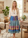 Women's Blue Floral Ruched Skirt – Recycled Silk Boho Beach Wrap Skirt  S/M