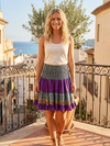 Women’s Purple Floral Smocked Silk Skirt – Boho Recycled Beach Skirt S/M