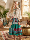 Women’s Pine Green Ruched Silk Skirt – Boho Recycled Silk Beach Skirt  S/M