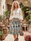 Women’s Gray Floral Silk Wrap Skirt – Smocked Ruched Boho Beach Cover Up S/M