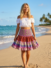 Women’s Red Pink Floral Recycled Silk Skirt – Smocked Waist Boho Ruched Beach Cover-Up S/M