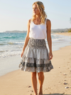 Women’s Gray Floral Recycled Silk Skirt – Boho Smocked Waist Ruched Beach Maxi Skirt S/M