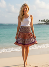 Women’s Red & Purple Floral Ruched Recycled Silk Skirt – Boho Beach Skirt  S/M