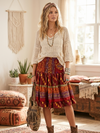 Women’s Bohemian Mexican Red Ruffle Skirt – Flowy Short Beach & Festival Skirt S/M