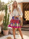 Women’s Colorful Recycled Silk Skirt – Elastic Waist Boho Summer Beach Maxi Skirt S/M
