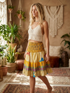Women’s Yellow Floral Ruched Skirt – Recycled Silk Boho Summer Beach Maxi Skirt S/M