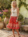 Women’s Rose Red Boho Chic Skirt – Recycled Silk Romantic Beach & Resort Wear S/M