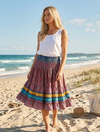 Women’s Gray & Pink Recycled Silk Boho Skirt – Elastic Waist Beach & Resort Wear S/M