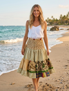 Women’s Khaki Ruched Mini Skirt – Boho Summer Festival & Beach Skirt S/M