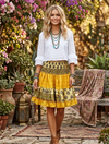 Yellow Floral Summer Maxi Skirt – Recycled Silk Resort Wear for Women S/M