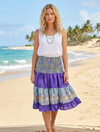 Women’s Boho Purple Floral Ruched Skirt – Sustainable Silk Beach Style  S/M