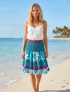 Women’s Sky Blue Floral Recycled Silk Skirt – Boho Ruched Summer Beach Maxi S/M
