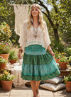 Women’s Sea Green Floral Recycled Silk Skirt – Smocked Waist Boho Beach & Summer Festival Wear S/M