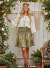 Women’s Forest Green Recycled Silk Skirt – Ruched Boho Beach & Summer Festival Wear S/M