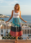 Blue & Pink Recycled Silk Skirt – Women’s Flowy Ruched Summer Beach Style  S/M