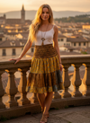 Yellow Gold Recycled Silk Skirt – Women’s Flowy Ruched Summer Bohemian Style S/M