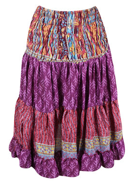 Womens Summer Ruched Skirt Mauve Purple Beach Recycle Silk Skirts S/M