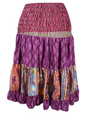 Womens Summer Ruched Skirt Mauve Purple Beach Recycle Silk Skirts S/M