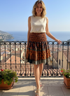 Women’s Orange Floral Recycled Silk Maxi Skirt – Boho Ruched Summer Beachwear S/M