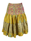 Womens Summer Ruched Skirt, Goldenrod Yellow  Beach Recycle Silk Skirts S/M