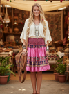 Women’s Pink Boho Chic Recycled Silk Skirt – Smocked Elastic Waist Beach Resort Wear S/M