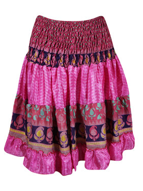 Women Boho Chic Skirt Pink Beach Recycle Silk Stylish Skirts S/M