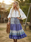 Women’s Purple Ruffle Ruched Boho Skirt Beachwear with Smocked Waist S/M