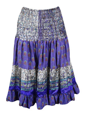 Womens Summer Ruched Skirt Medium Purple Beach Recycle Silk Skirts S/M