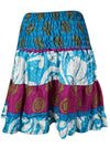 Womens Summer Ruched Skirt  Blue, White Floral Beach Recycle Silk Skirts S/M