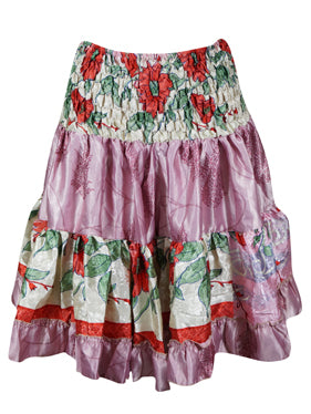 Women Boho Chic Skirt Pink Floral Beach Recycle Silk Stylish Skirts S/M