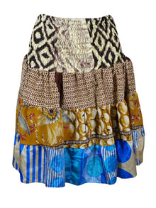  Women Boho Chic Skirt Blue, Brown Beach Recycle Silk Stylish Skirts S/M