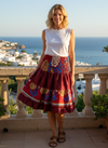 Women’s Red Boho Skirt – Recycled Silk Summer Beach Maxi Skirt with Elastic Waist S/M