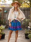 Women’s Tufts Blue Floral Recycled Silk Skirt – Ruched Boho with Elastic Waist S/M