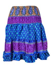 Womens Summer Ruched Skirt Tufts Blue Floral Beach Recycle Silk Skirts S/M