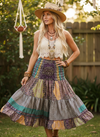 Women’s Purple Recycled Silk Skirt – Ruched Boho Summer Maxi with Smocked Waist S/M