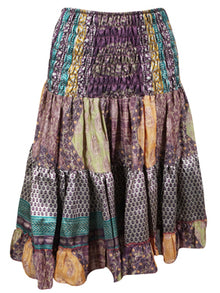  Womens Summer Ruched Skirt Purple  Beach Recycle Silk Skirts S/M