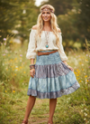 
Women’s Light Blue Recycled Silk Skirt – Ruched Boho Beach Maxi with Smocked Waist S/M
