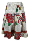 Women Boho Chic Skirt  Red Floral Beach Recycle Silk Stylish Skirts S/M