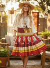 Women’s Red Recycled Silk Skirt – Boho Elastic Waist Summer Beach Maxi Skirt S/M