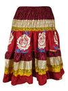 Women Summer Elastic Skirt, Red Beach Recycle Silk Skirts S/M