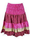 Women Boho Chic Skirt Pink Beach Recycle Silk Stylish Skirts S/M