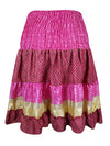 Women Boho Chic Skirt Pink Beach Recycle Silk Stylish Skirts S/M