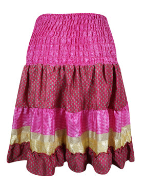 Women Boho Chic Skirt Pink Beach Recycle Silk Stylish Skirts S/M