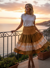 Women’s Peach and Brown Recycled Silk Boho Skirt – Summer Beachwear Resort Wear S/M