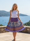 Women’s Purple Floral Recycled Silk Skirt – Ruched Boho Summer Beach Skirt S/M